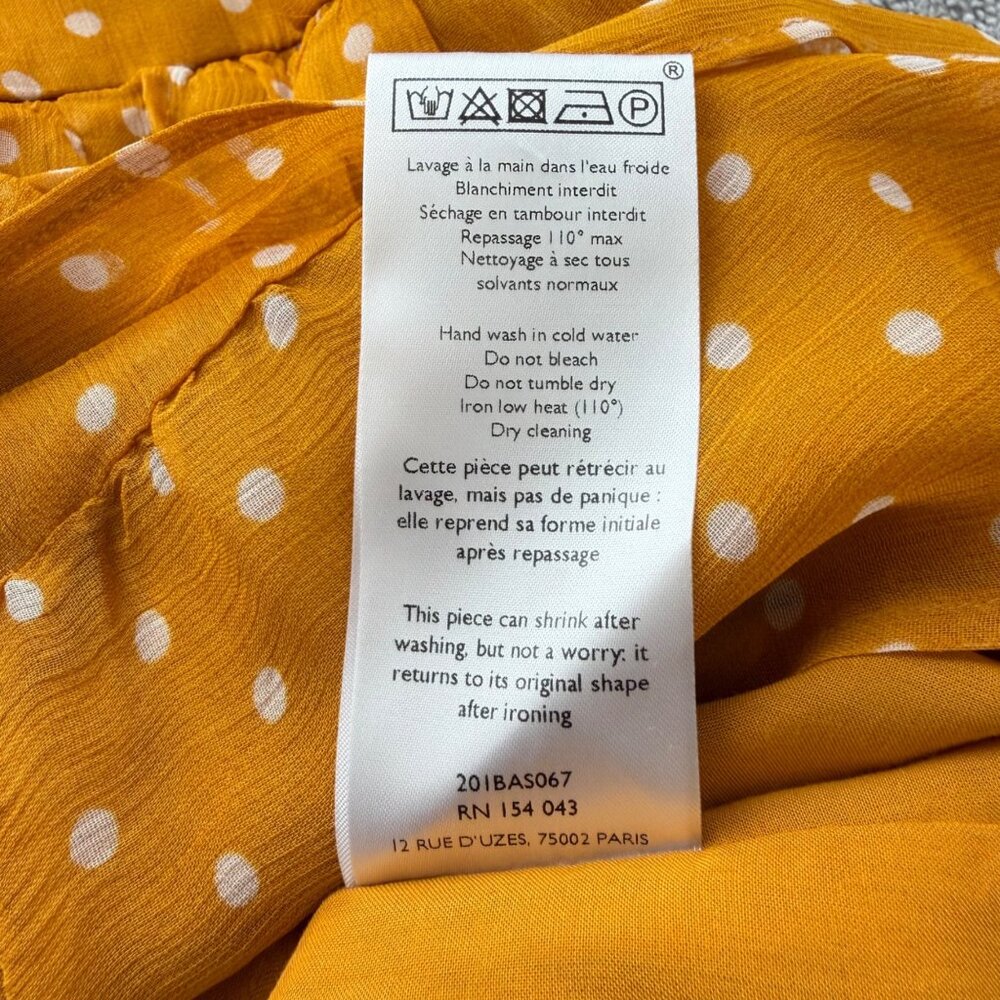 Sezane Carolina Mustard Yellow Polka Dot Ruffled Mini Skirt Size 46 NWOT - Picture 7 of 12